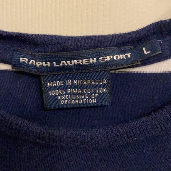 Blue and white striped Polo top. Size L - Picture 3 of 4